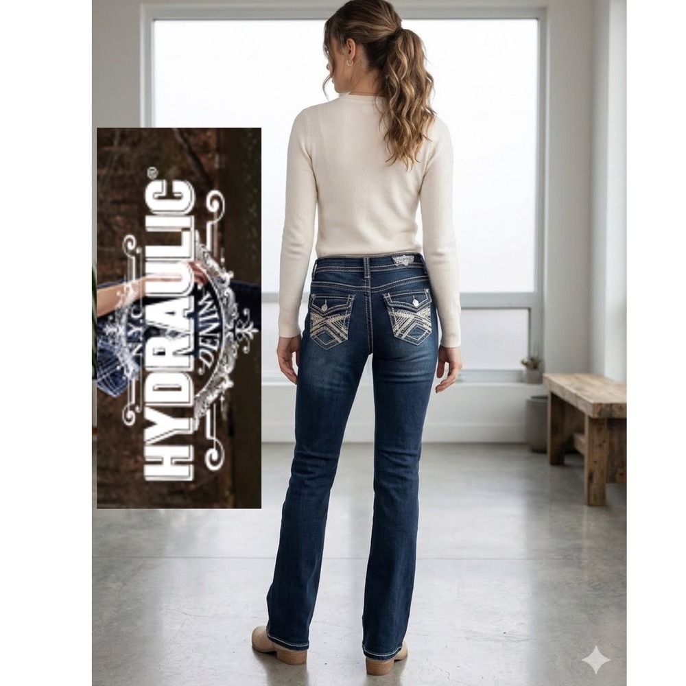Hydraulic Lola Micro Boot Jeans Y2K Dark Wash Embroidered Flap Pocket Size 11/12